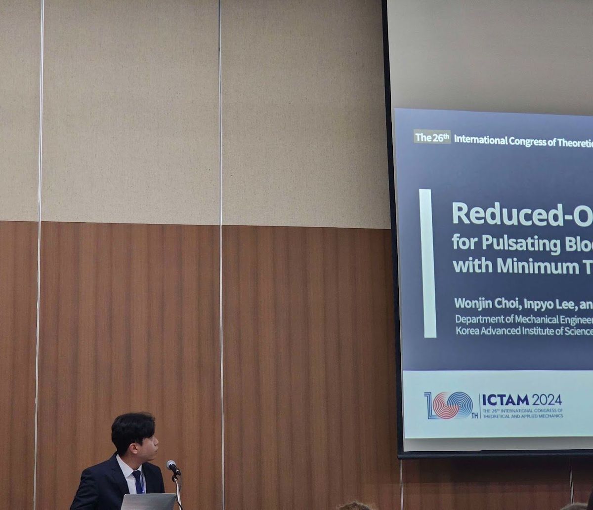 Wonjin Choi and Chang Min Lee presented their research at the 26th International Congress of Theoretical and Applied Mechanics in Daegu, Korea. (photograph 1 of 3)