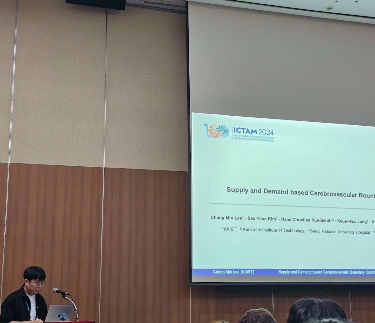 Wonjin Choi and Chang Min Lee presented their research at the 26th International Congress of Theoretical and Applied Mechanics in Daegu, Korea. (photograph 2 of 3)