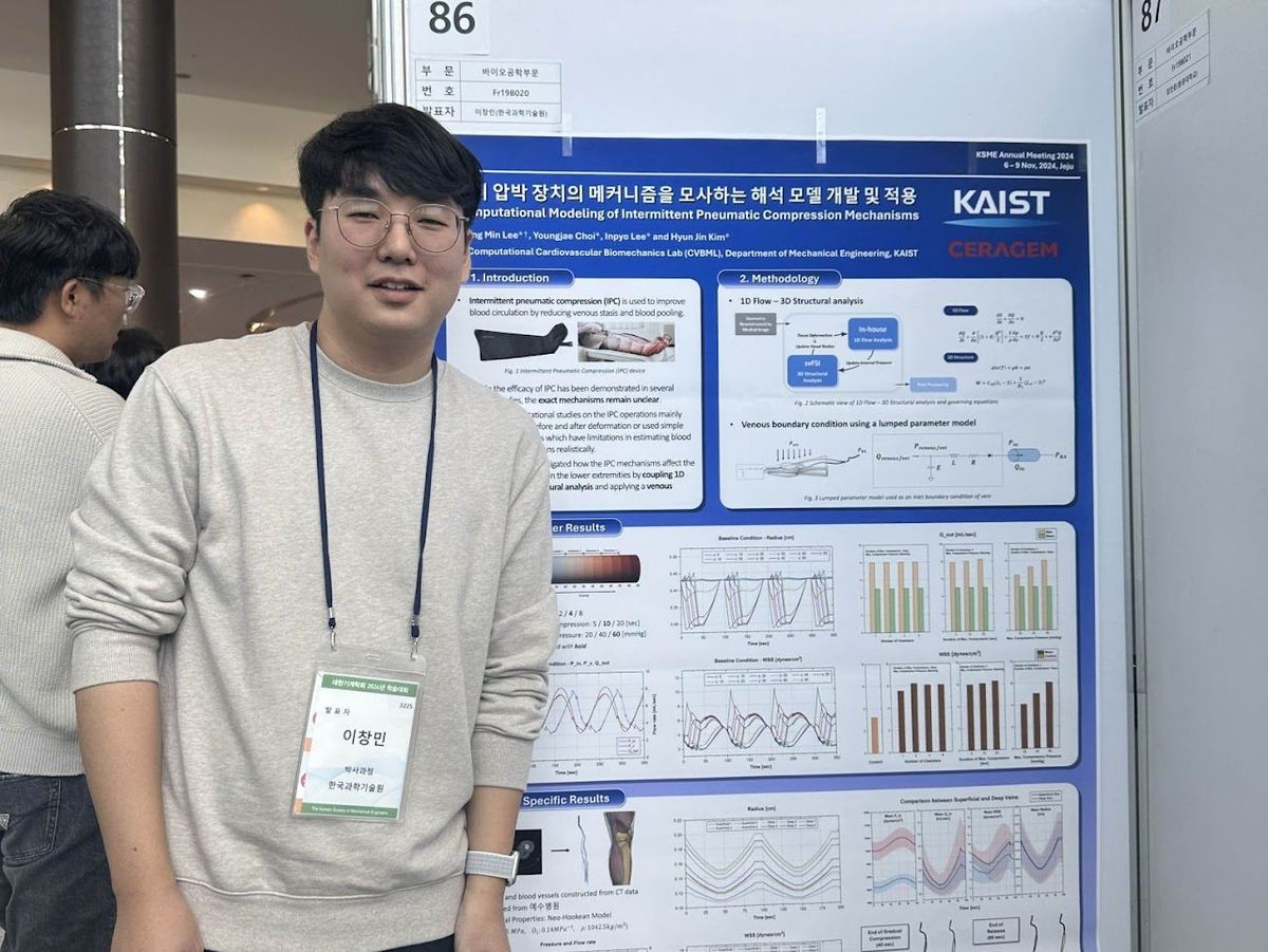 Hyeonggue Song, Wonjin Choi, Nolan Rene Moreaux and Chang Min Lee presented their research at the KSME 2024 Annual Meeting (대한기계학회 2024년 학술대회) in Jeju Island, Korea. (photograph 6 of 6)